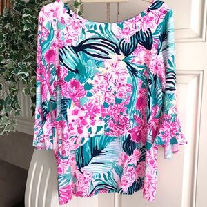 Lilly Pulitzer Floral Print Blouse with Bell Sleeves